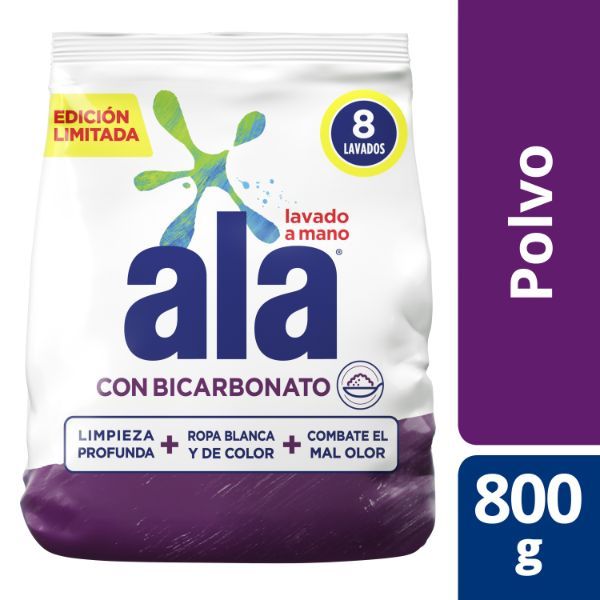 JABON EN POLVO ALA LAVADO A MANO CON BICARBONATO X 800 GR