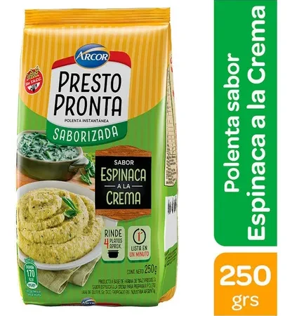 Polenta Sabor Espinaca a la Crema Presto Pronta Sin Tacc, 250 g / 8,81