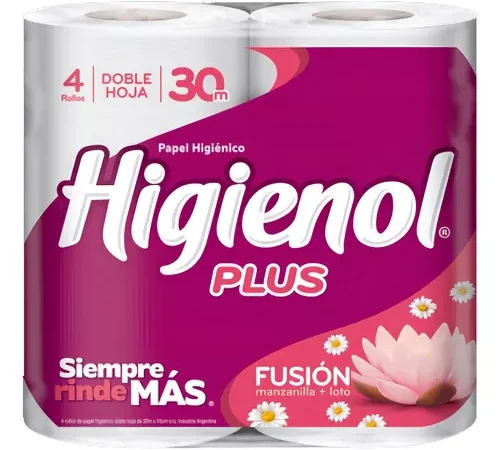 Papel higiénico Higienol Plus Fusion doble hoja 30 m de 4 u