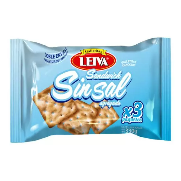 Galletitas crackers leiva sándwich sin sal tripack 330grs