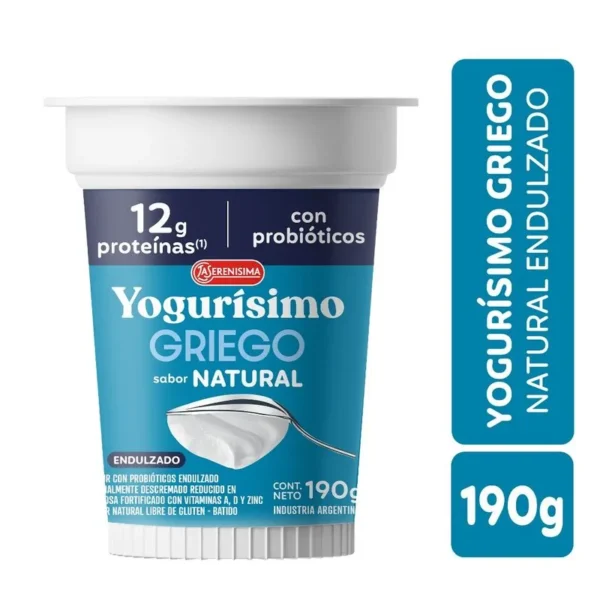 Yogur Griego Natural Endulzado Yogurísimo 190 Gr.