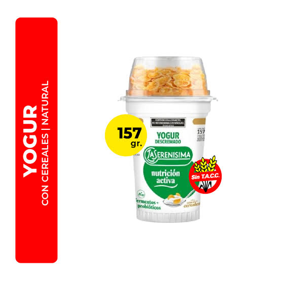 LA SERENISIMA   YAGUR DESCREMADO CON CEREALES XD 157G